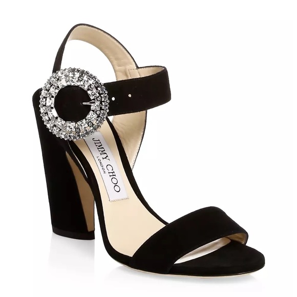 Jimmy Choo Mischa Suede Crystal Buckle Strappy Slingback Sandals High Heels 36 6 - Picture 1 of 10